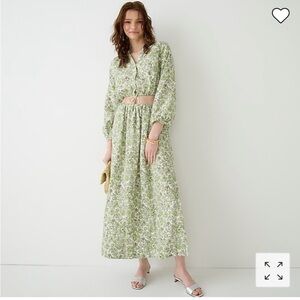 J.Crew Tossed Floral Linen Cropped Top and Linen Skirt Set Size 0/Small